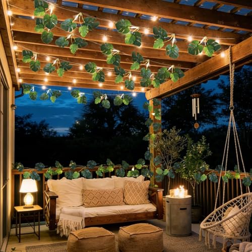 Monstera Leaves String Light 1P 20LED Battery Operated Tropical Ivy (Green Plam)