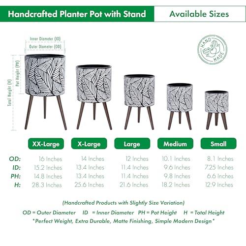 14 Inch Planter Pot with Wood Stand