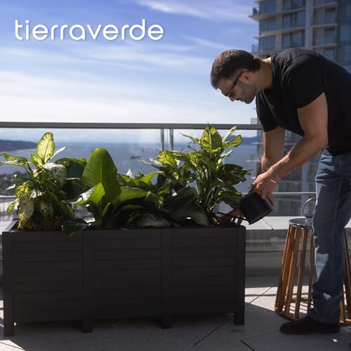 17-Inch x 48-Inch Raised Garden Trough Box with Tool-Free Connect System and Crafted from Recycled Materials, for Patios or Decks, Black (Black / Trough)