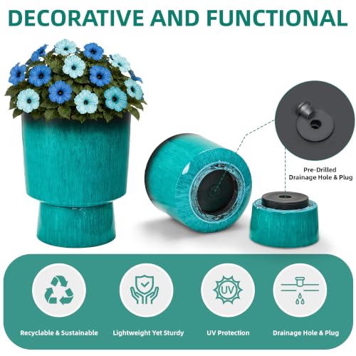 16.8" Planters for Outdoor Plants (16.8"-teal Glazed & Black Rim)