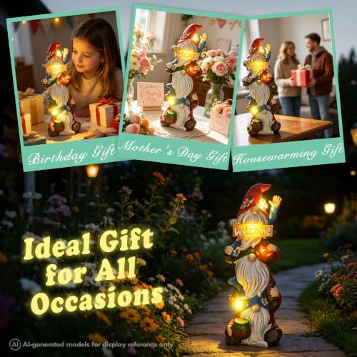 Garden Triple Stacked Gnome Statue with Solar Light Outdoor Decor (Solar Gnome)
