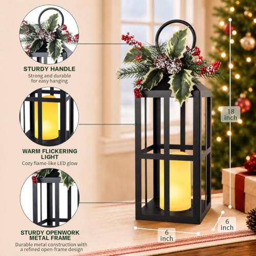Christmas Lanterns 2 Pack with LED Candles for Christmas Porch Decor