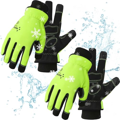 100% Waterproof Winter 2 Pairs Pack Work Gloves for Men Yellow M (Yellow - Thermal (2 Pairs) / Medium)