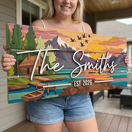 Lake House Sign (Mountain Lake and Sun / Large)