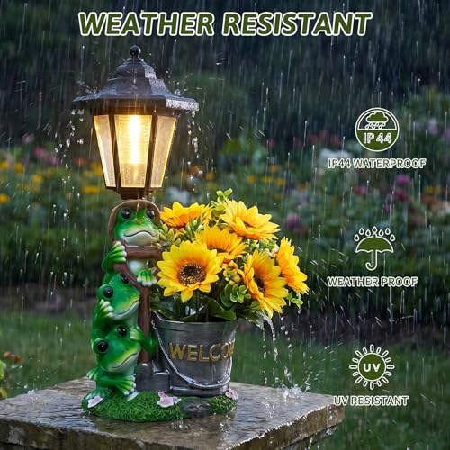 Solar Frog Outdoor Garden Statue with Flowerpot & Lantern (Frog)