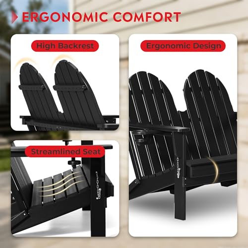 Outdoor Patio HDPE Adirondack Garden Skinny Bench (Black / 49.5IN)