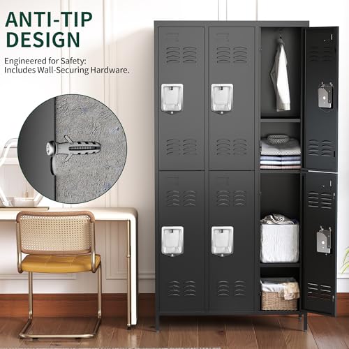 6 Doors Metal Employee Locker (6 Door-Upgraded / Black)