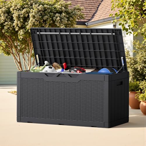 Outdoor Storage Box 100 Gallon Storage Bin with Lid for Patio Furniture (Black / 100 Gallon)