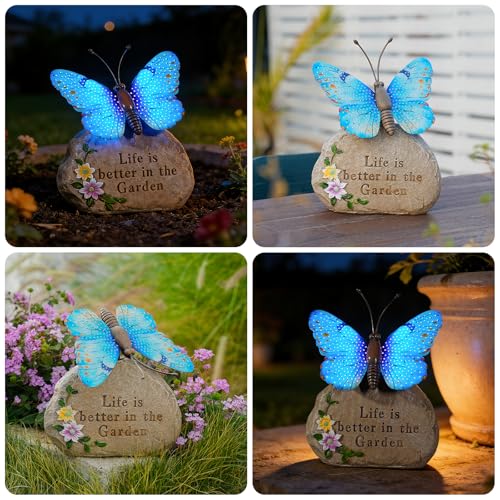 Solar LED Butterfly Garden Statue with Sparkling Light (Blue)