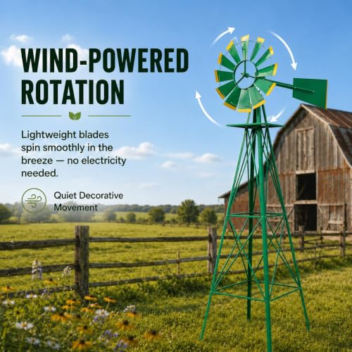 8FT Windmill for Yard Garden Decoration (Green)
