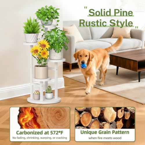 4 Tier Wood Plant Stand Indoor Outdoor Corner Tall Shelf (Pine White / 4 Tiers)