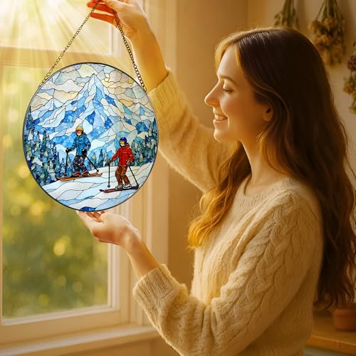 8'' Snowy Mountain Skiers Sun Catcher Ornament (Snowy Mountain Skiers)