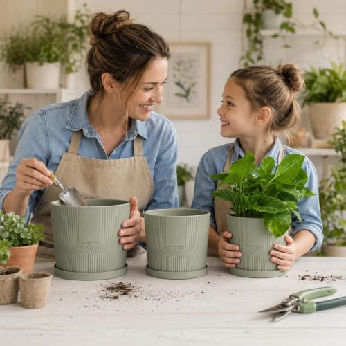 5 Pack Plant Pots Indoor (Brownish Green / 4.8''+5.5''+6''+6.5''+7'')