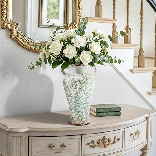 Large Ceramic Vase (04-green and Beige -12.6 in)