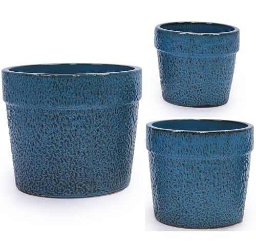 Ceramic Plant Pots Set of 3 Size (Antique Blue)