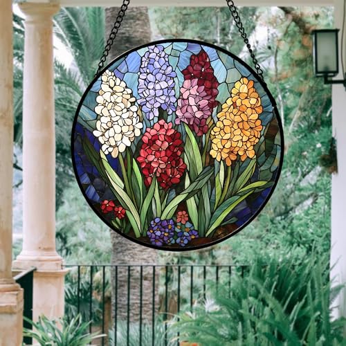 Hyacinth Stained Glass Window Hanging Suncatcher Gift for Women 12"