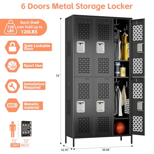 6 Door Metal Employee Lockers (Black / N-3 Doors)