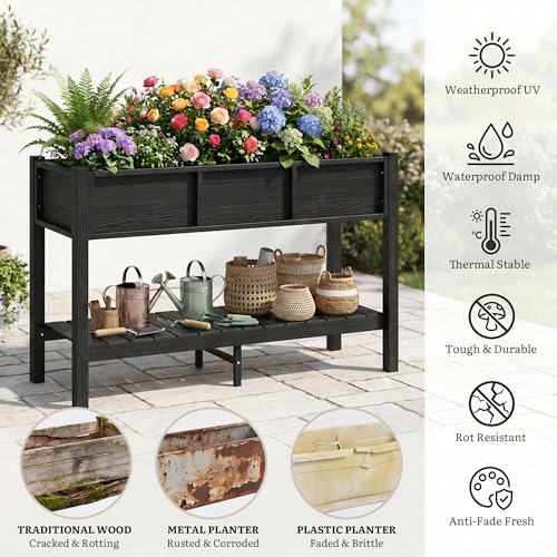 Raised Garden Bed HDPE 2PCS (48x18x30in-2pcs / Black)