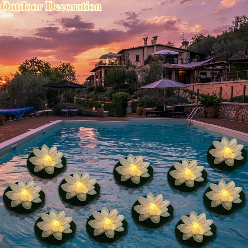 12 PCS Waterproof Floating Lotus Light (Warm White+Dragonfly / 5 inch)
