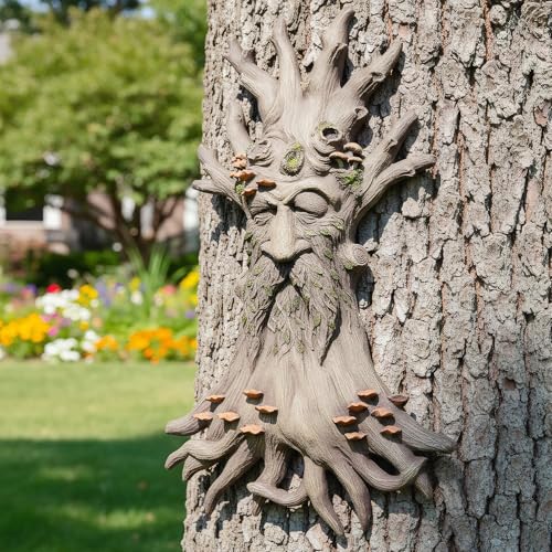 12" Real Tree Face Hugger Statue (White Brown)