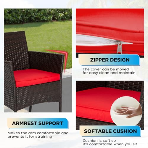 3 Piece Patio Furniture Set (Brown and Red / 3 Pieces)