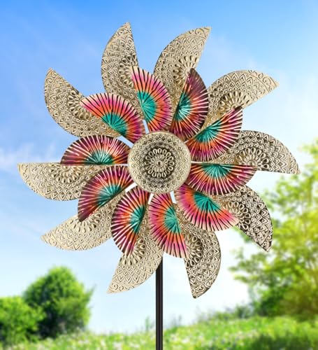 Wind Spinner Outdoor Metal Kinetic Yard Art with Stake (Fan / Large (80-89 Inch))