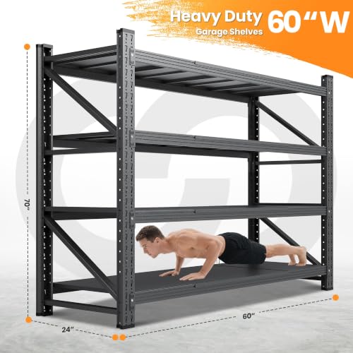 60” Wide Heavy Duty Metal Garage Shelving (Matte Black / 60"Wx24"Dx70" H)
