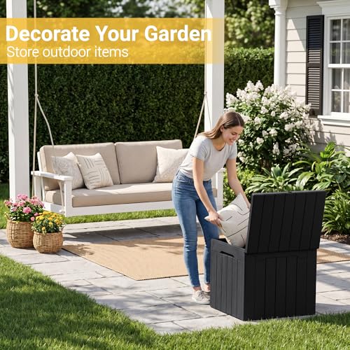 33 Gallon Resin Deck Box All Weather Outdoor Storage Boxes (Black / 33 Gallon)