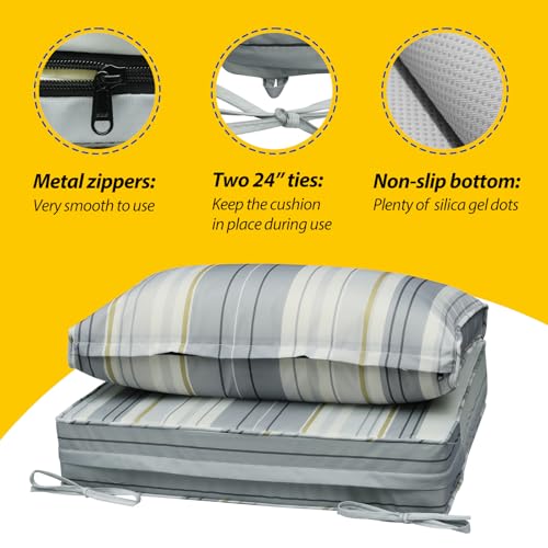 Outdoor Chair Cushions (Ash Blue Harbor Stripe / 23.5"x25.5"x5" / 23.5"x13.5")