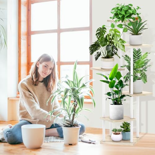 6 Tier Plant Stand Indoor (White+Oak / 6 Tier)