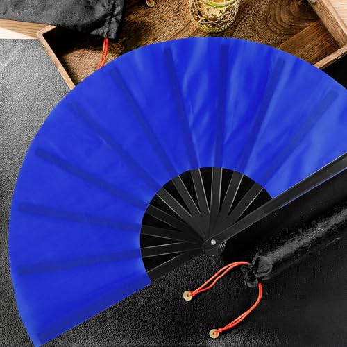 2 Packs Large Folding Hand Fans (Rose Red and Blue)