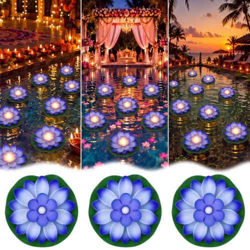 9 Pcs 3.94 in Floating Lotus Lights with Battery (3.94 Inch / Blue)