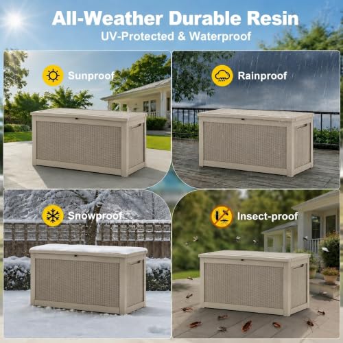 320 Gallon Outdoor Storage Box Resin Deck Box All Weather Waterproof Large Lockable Storage Container Deck Box for Patio Cushions (Gray / 320 GAL NEW)