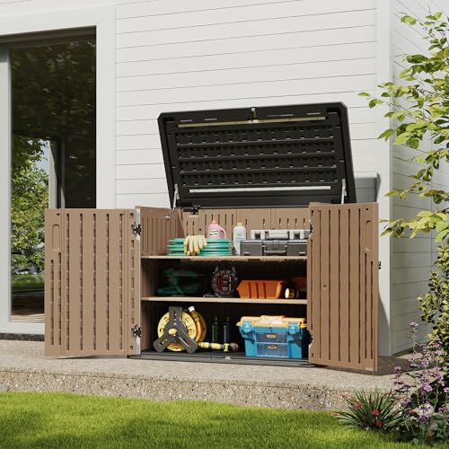 Outdoor Storage Cabinet 35 Cu.Ft Outdoor Trash Can Storage Shed (Brown / 35 Cu.Ft)
