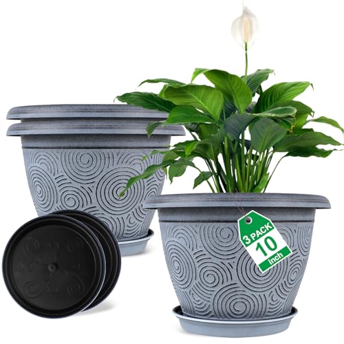 10 Inch Flower Pots Planters for Indoor Outdoor Plants (3 Count)