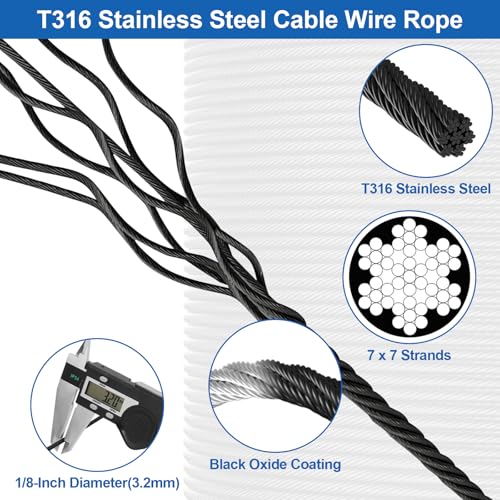1 8" Black Stainless Steel Cable for Deck Cable Railing kit (1/8" / 120FT)