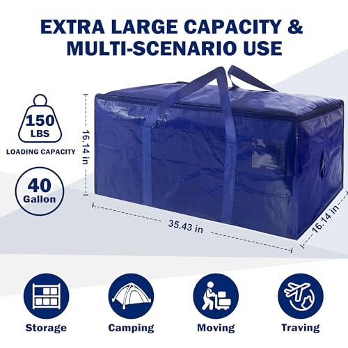 4 Pack Extra Heavy Duty Large Moving Bags with Strong Zipper & Carrying Handles (40 gal-Dark Blue)