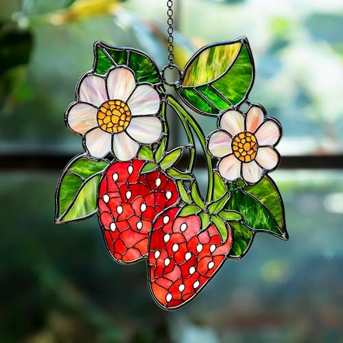Strawberry Branch Acrylic Suncatcher Window Hanging Floral Home Decor Nature Lover Housewarming Gift (1-fba-cis-evg-a353-o.1 / 6")