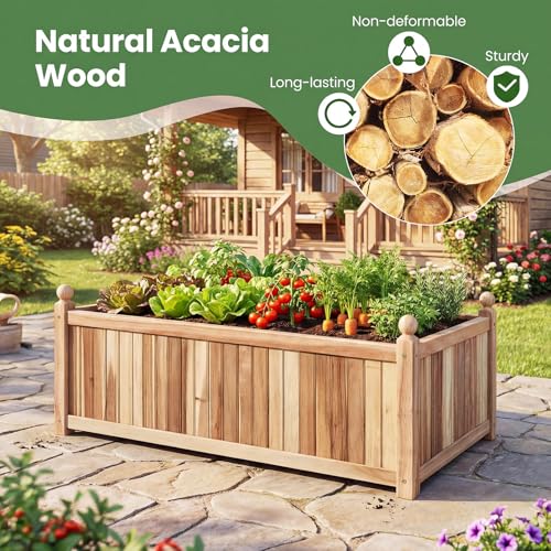 Acacia Wood Raised Garden Beds Set of 2 (Weathered Gray / 44”x23”x16”)