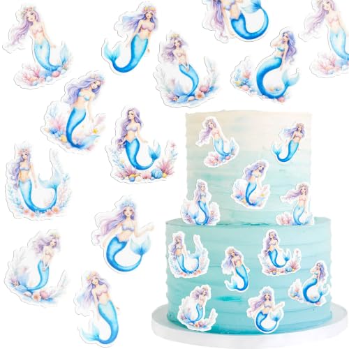 54Pcs Edible Colorful Mermaid Cupcake Toppers Mermaid Cupcake Picks for Under The Sea Party Decoration Baby Shower Girls Mermaids Birthday Ocean Theme Bridal Shower Wedding Supplies (Blue Purple)