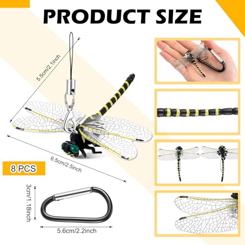 8pcs Dragonfly Hat Clip 2.2inch Realistic Dragonfly with Hook Attach to Backpack Hat Keychain for Indoor Yard Garden Plant Decor