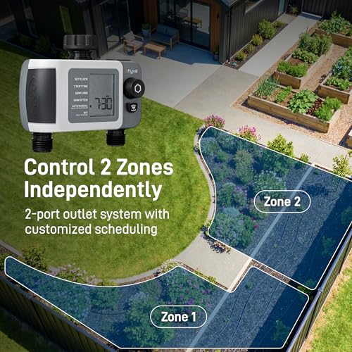B-hyve XD 2-Port Smart Hose Watering Timer - Features Dual Outlet Irrigation Control - App Controlled Watering Timer with Bluetooth - Weatherproof Battery Powered - 24632