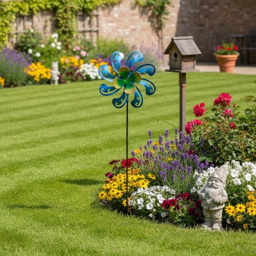 2 Packs 10" Outdoor Metal Wind Spinner (2-Blue)