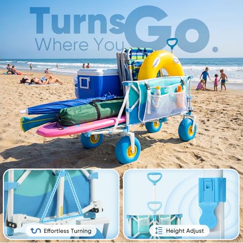 Heavy Duty Beach Wagon with 9" Big Sand (Turquoise)
