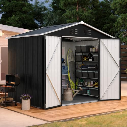 7'x6' Shed with Floor Galvanized Steel Outdoor Storage Shed Black (Black / 8'x6'w)