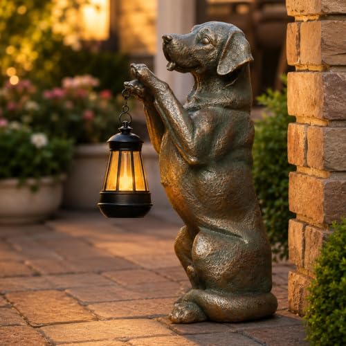 Solar Labrador Retriever Garden Statue (Bronze 16.7in)