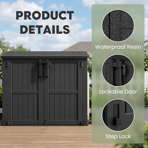 Waterproof Outdoor Storage Box 36 Cu Ft with Lockable Doors (Black / 29.1"×51.1"×43.3")