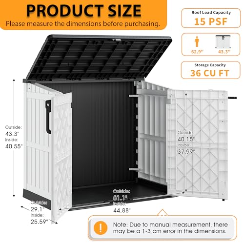 Outdoor Storage Cabinet 36 Cu Ft with Lockable Doors (Ashen / 30.1"×52.1"×44.3")