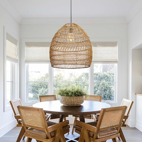 Boho Chandelier Rattan Pendant Light (1-Light / 19.6")