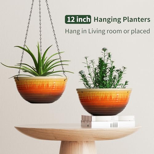12 inch Large Hanging Planters with Drainage Hole